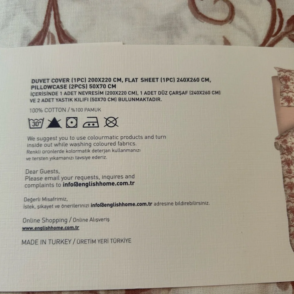 English Home Basics 100% Cotton Duvet Cover Set Double Floral Toile Pink White‎